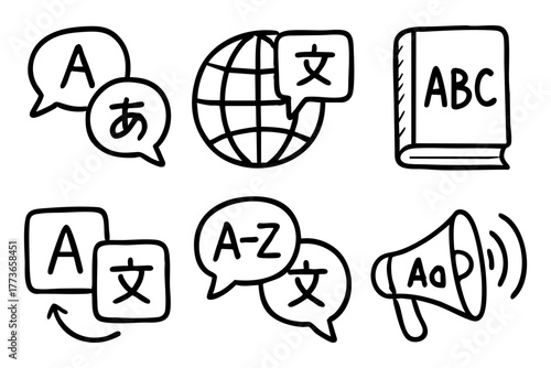 Language icon set doodle style vector stock
