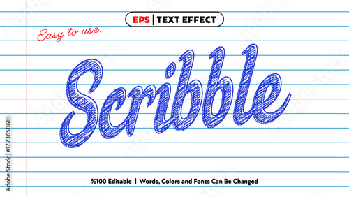 Scribble text effect with blue pen style handwriting on lined paper background for creative design projects