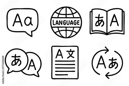 Language icon set doodle style vector stock