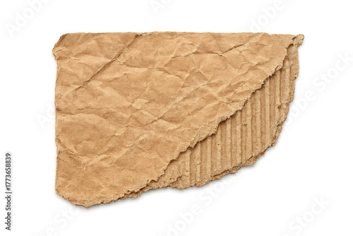Torn Crumpled Cardboard Corner with Layered Texture and Rough Edges, Realistic Brown Paperboard Isolated on Transparent Background