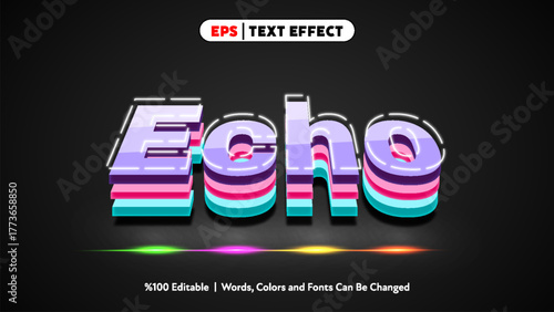 Echo 3D colorful layered text effect with modern vibrant design and editable style for creative projects and titles