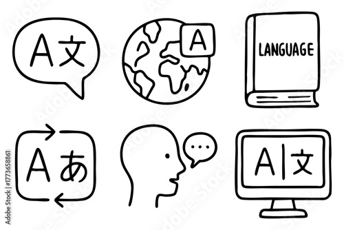 Language icon set doodle style vector stock