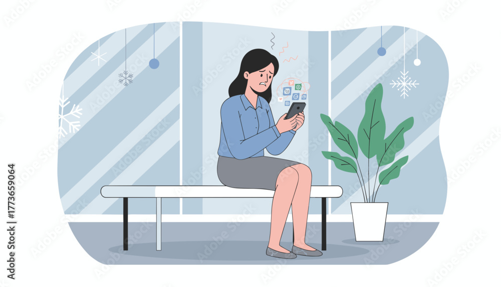 Fototapeta premium Stressed businesswoman overwhelmed by technology and endless social media notifications