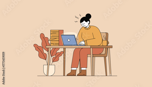 Stressed woman working overtime on laptop overwhelmed by heavy workload and burnout