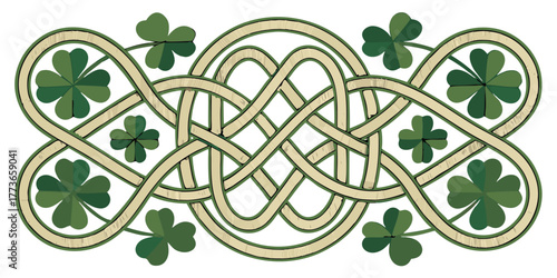 Celtic knot design with green shamrocks and interwoven patterns.  Celtic knot pattern  