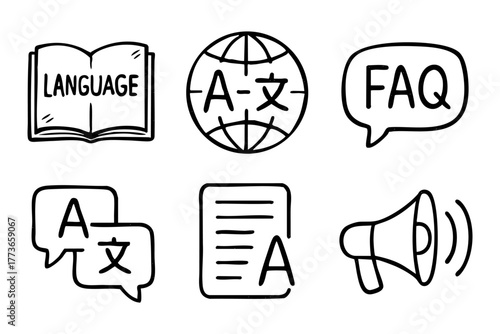 Language icon set doodle style vector stock