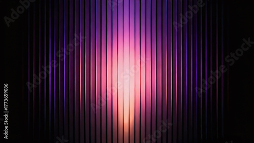 Purple Glass Gradient, Neon Ribbed Light Effect – Bright glowing violet prism distortion with black contrast. Smooth futuristic texture, abstract digital wallpaper design. 