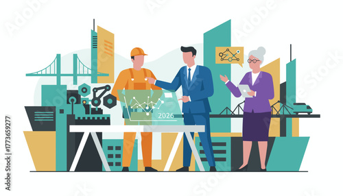 Executives and worker discuss future industry plans technology and city infrastructure