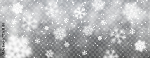 Winter Snowfall Background With Soft Glowing Snowflakes And Light Particles On Transparent Gradient, Perfect For Holiday Designs And Seasonal Decorations. Vector Illustration