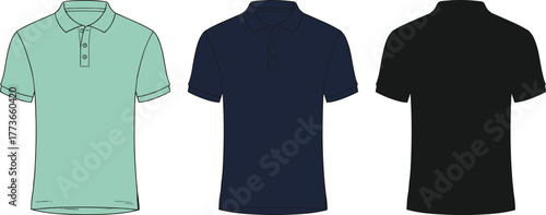 Polo shirt front view, short sleeve fashion apparel, casual wear clothing design, men’s polo t shirt template, vector illustration, garment mockup, retail fashion style