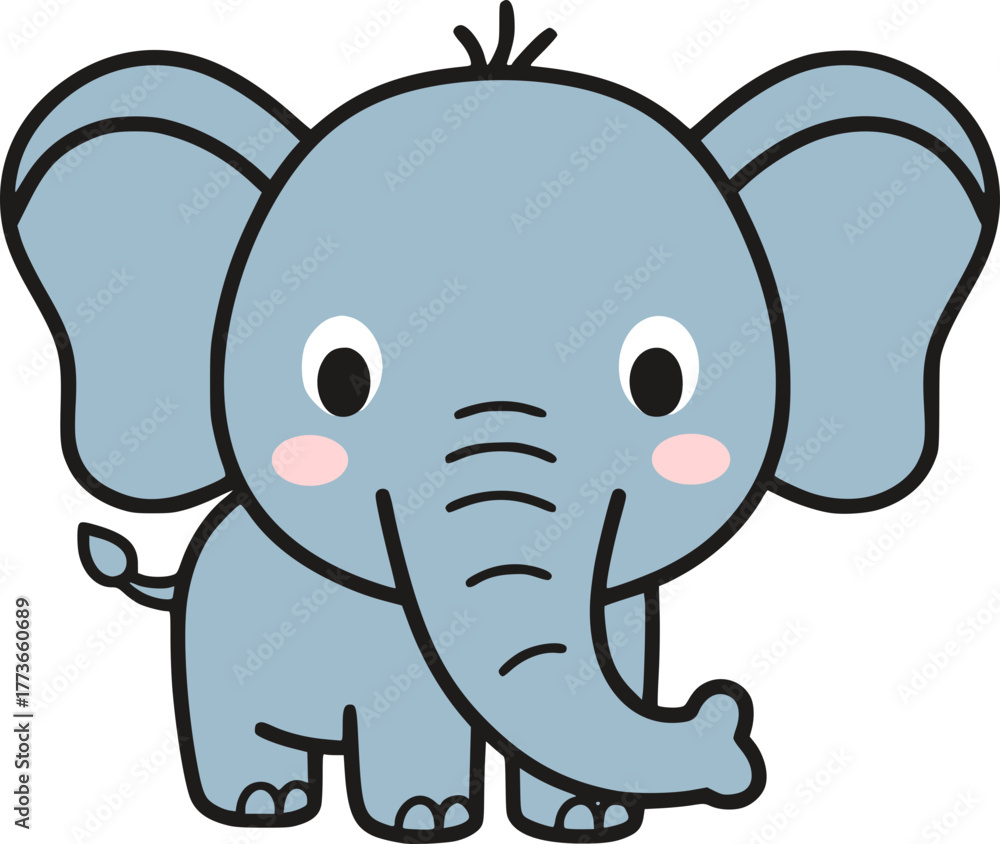Fototapeta premium Cute Elephant Vector – Simple Cartoon Safari Animal Illustration