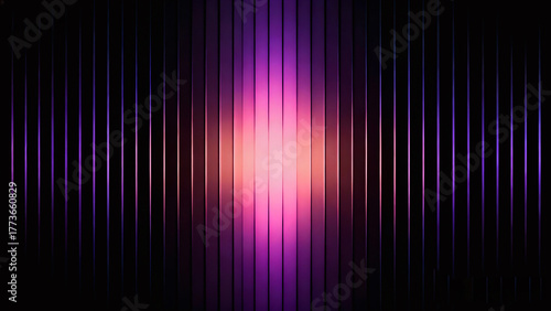 Purple Glass Gradient, Neon Ribbed Light Effect – Bright glowing violet prism distortion with black contrast. Smooth futuristic texture, abstract digital wallpaper design. 