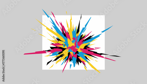 Bold splashes of paint exploding across the canvas resulting in an energetic and chaotic visual display.