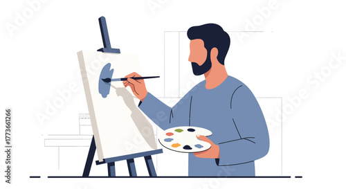 Creative artist painting on canvas with vibrant colors, finding inspiration in a modern studio, perfect for expressing artistry and passion for art
