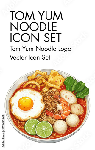 Tom yum noodle Logo vector Icon set