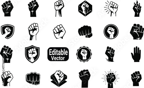 Raised Fist Power and Solidarity Icons Collection .