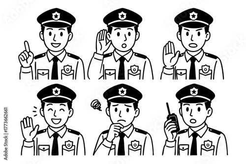 Police man character icon in japan doodle hand drawn style. Vector stock