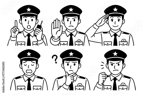 Police man character icon in japan doodle hand drawn style. Vector stock
