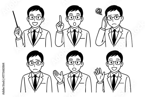 Teacher character icon in japan doodle hand drawn style. Vector stock