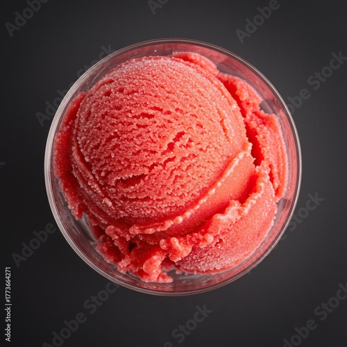 Close-up of a refreshing strawberry sorbet, showcasing its vibrant pink hue and smooth, icy consistency for a delightful dessert ,treat ,close-up ,dessert photography
