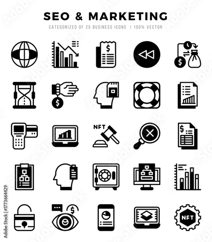 SEO & Marketing web icons in Lineal Filled style.