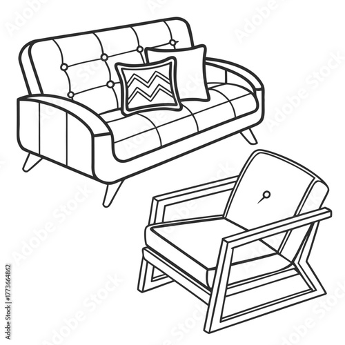 A simple flat vector illustration of a double sofa chair, perfect for a cozy two-seater option in a small living area or apartment.