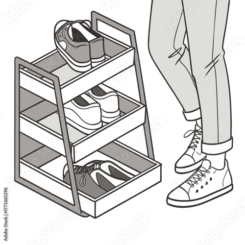 A simple flat vector illustration of an open shoe organizer rack, perfect for keeping footwear tidy in an entryway or closet.