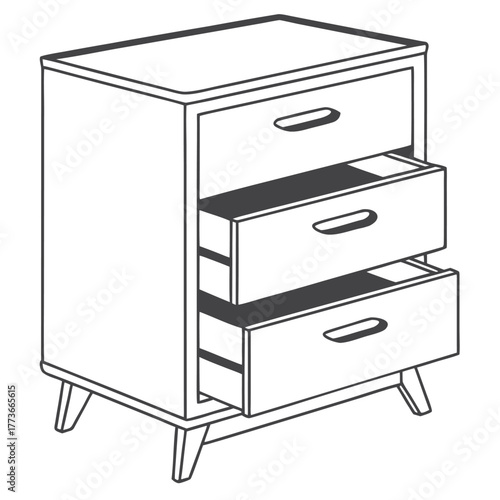 A minimal flat vector illustration of a bedside cabinet with drawers, perfect for simple storage in a clean, modern bedroom.
