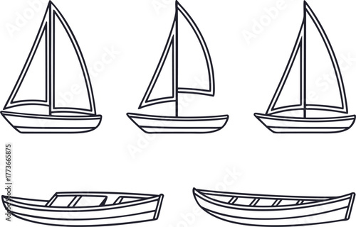 Boat and Ship Illustration Collection. Marine Vessel Icon Set. Sailing and Cruise Elements. Ocean Transport Illustration Pack. Nautical Boat and Ship Bundle. Sea Travel Vehicle Design Set