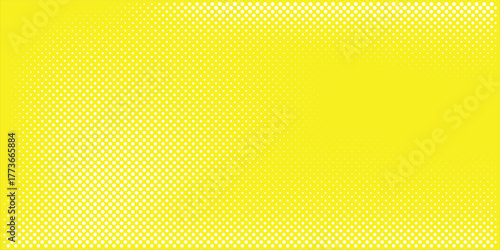 Yellow halftone pattern. Retro comic gradient background. Bright orange pixelated dotted texture overlay. Cartoon pop art faded gradient pattern. Vector backdrop for poster, banner, advertisement