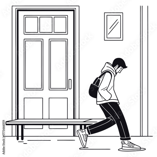 A minimal flat vector illustration of a simple hallway bench, perfect for an entryway seating area in a clean, modern design.