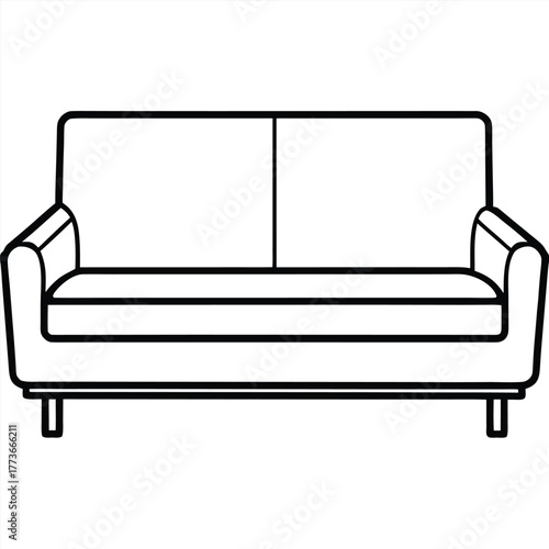 A minimal flat vector illustration of a simple, modern two-seater sofa or couch, ideal for a clean and uncluttered living room design.