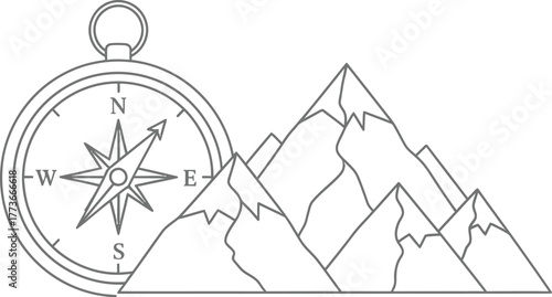 Vector art of compass with mountain travel