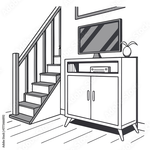 A clean modern flat vector illustration of a small hallway cabinet, useful for entryway storage and decorative purposes in home design.