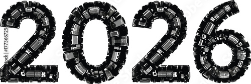 Vector art of 2026 made of spare parts