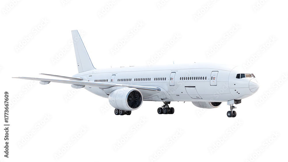 Obraz premium ia generated. Modern passenger jet airplane isolated on white background, ideal for aviation, travel, and transportation themes. Large White Commercial Airplane Isolated on White Background