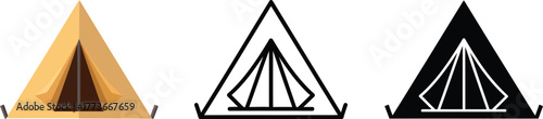 Camping tent vector icon set outdoor shelter equipment design