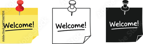 Welcome note pinned vector illustration post it note design