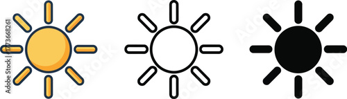 Sun icons vector illustration sunshine symbol summer heat design