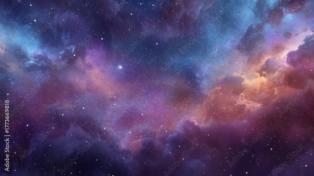 Fototapeta premium Colorful nebula in deep space with glowing stars. Scientific exploration of galaxy and universe. Astrophotography concept.
