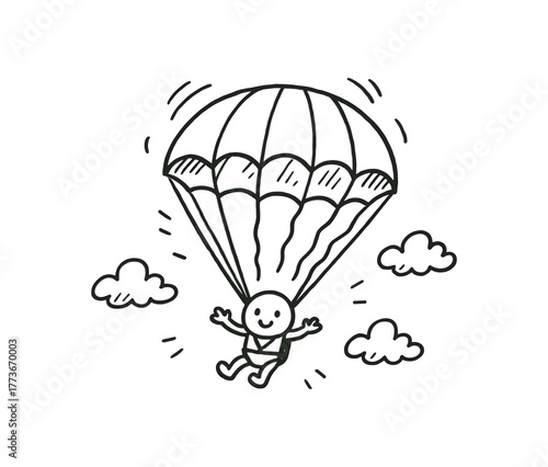 hand drawn cute doodle style parasail descent vector line illustration line isolated on white background
