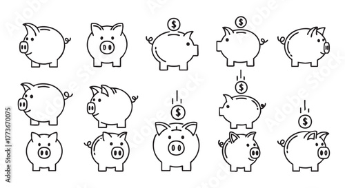Minimalistic Piggy Bank Icons Seamless Pattern for Financial Concepts and Savings