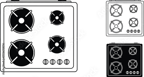 Gas stove top vector illustration kitchen appliance cooking