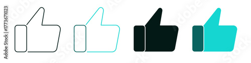 Thumbs up icon set. Like button sign. Social Media or Marketing concept. Line, solid color or black heart logo for web or UI. Editable vector stroke illustration. Perfect for apps or digital platforms