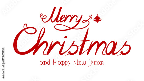 Merry Christmas and Happy New Year handwritten lettering phrase isolated.