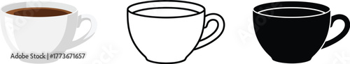 Three coffee cup illustrations with different styles on white background