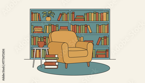 A cozy nook with a reading chair books and a cup of tea representing the helpfulness of a designated relaxation area.