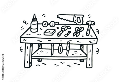 hand drawn cute doodle style makers bench vector line illustration line isolated on white background