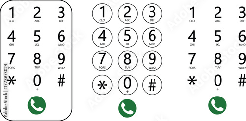 Dial number icons set, phone keypad collection, telephone button group, numeric pad symbol vector illustration, black and line style communication design collection, isolated on transparent background