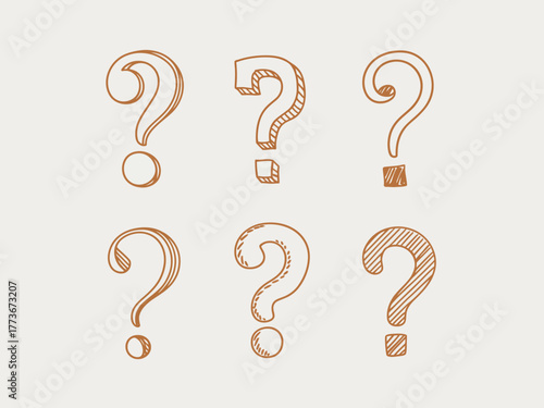 A creative and whimsical collection of hand-drawn question marks in various styles, representing inquiry, curiosity, and the quest for knowledge in an artistic format.